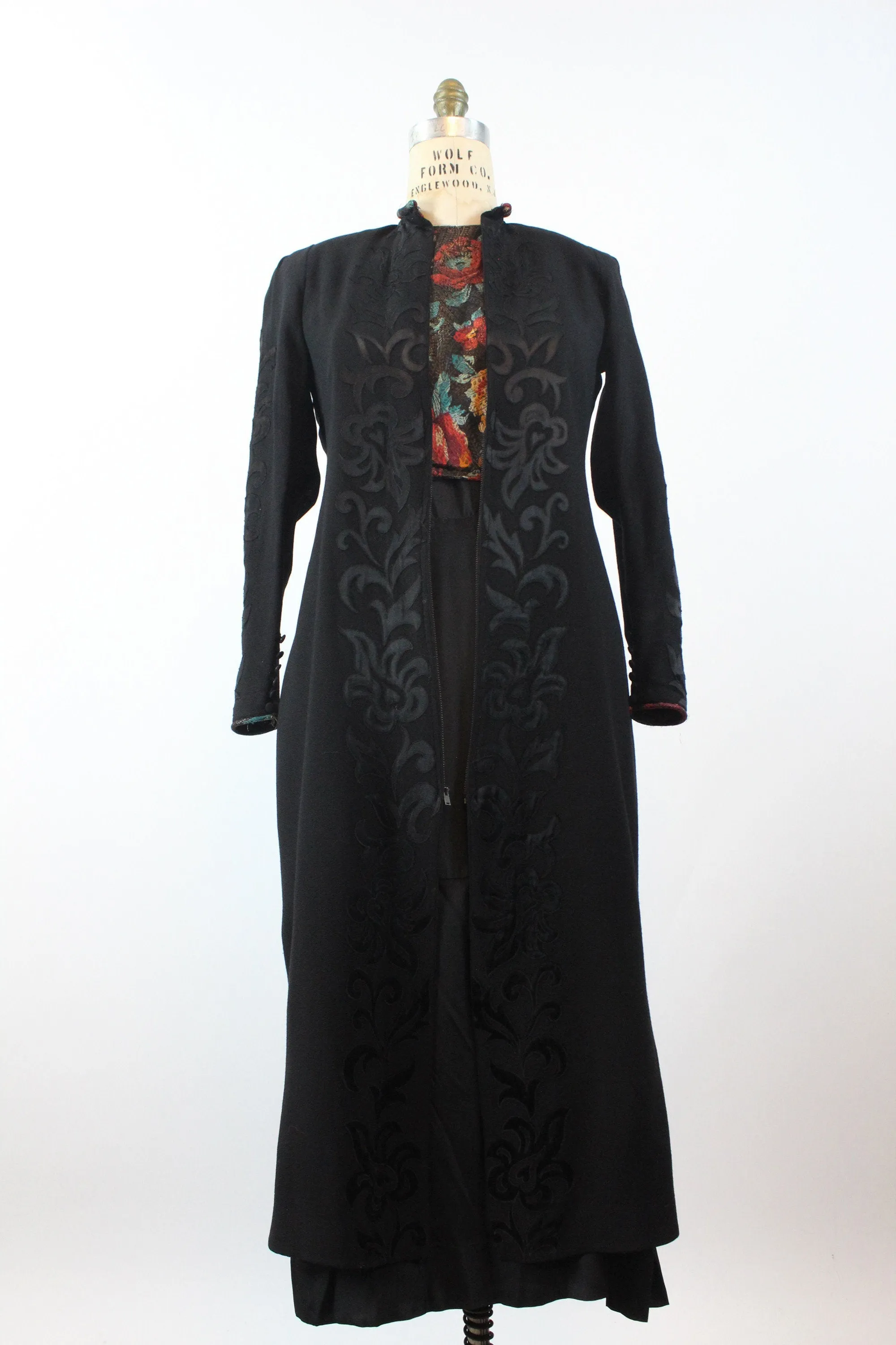 1930s 1940s APPLIQUED wool dress and GILET medium | new fall