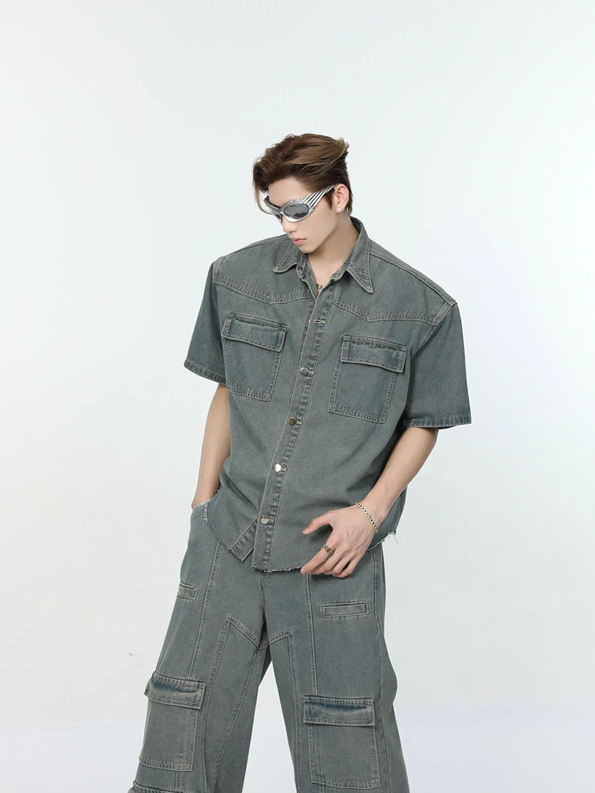 【24s Sep.】Multi-pocket Denim Shirt   High Street Jeans