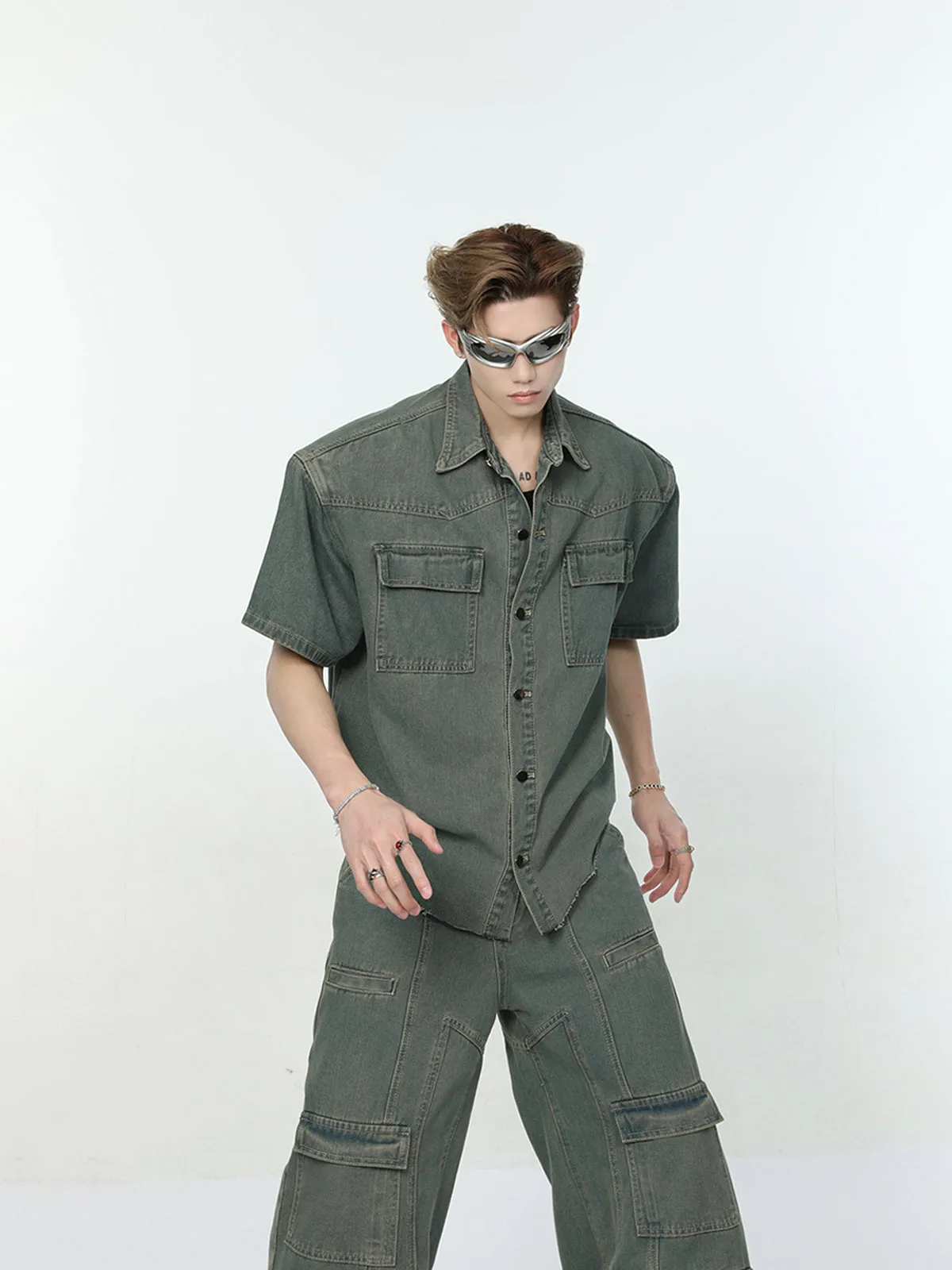 【24s Sep.】Multi-pocket Denim Shirt   High Street Jeans