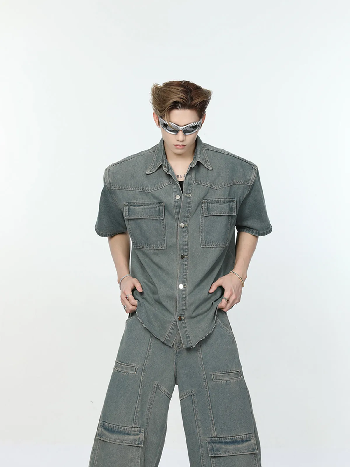 【24s Sep.】Multi-pocket Denim Shirt   High Street Jeans