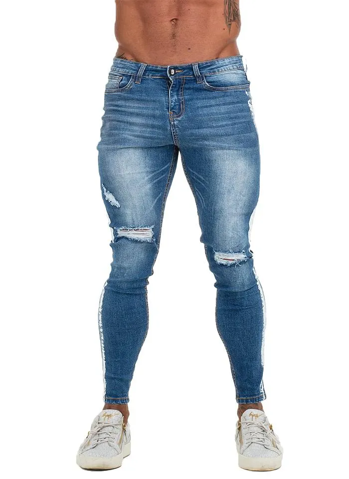 3754 Brush Side Stripe Ripped Skinny Stretch Jeans