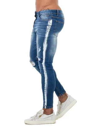 3754 Brush Side Stripe Ripped Skinny Stretch Jeans