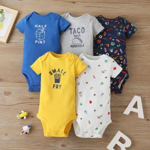 5PCS 2021 Unisex Baby Suit Cartoon Fashion Summer Short Sleeve Rompers