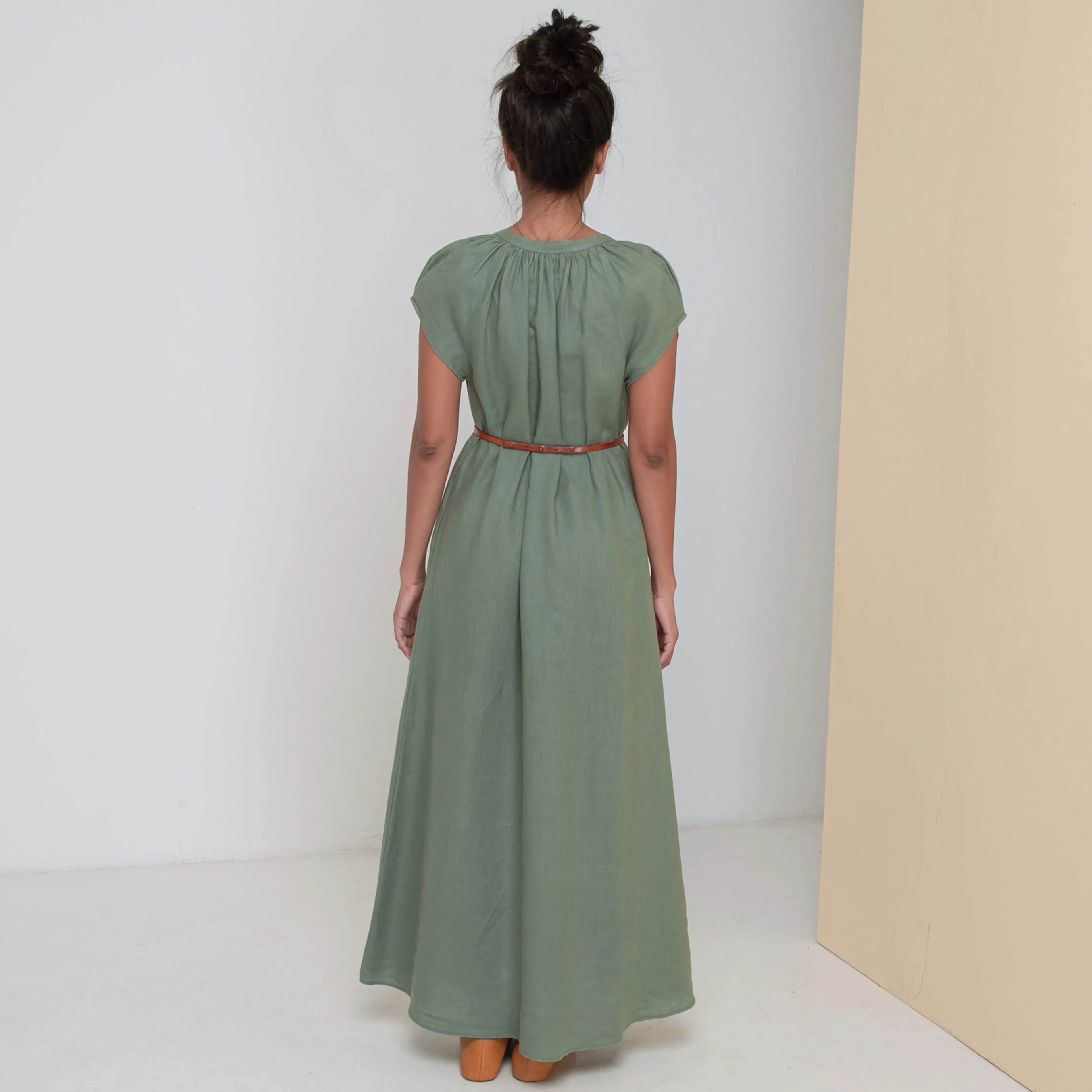 ADELE LONG DRESS - Linen | Light Olive Green