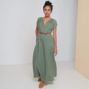 ADELE LONG DRESS - Linen | Light Olive Green