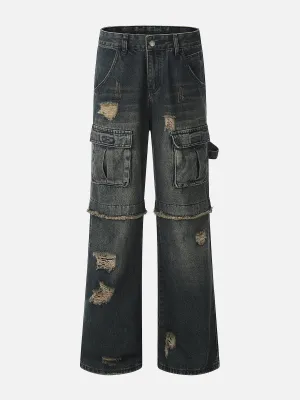 Aelfric Eden Distressed Fringe Patchwork Loose Jeans