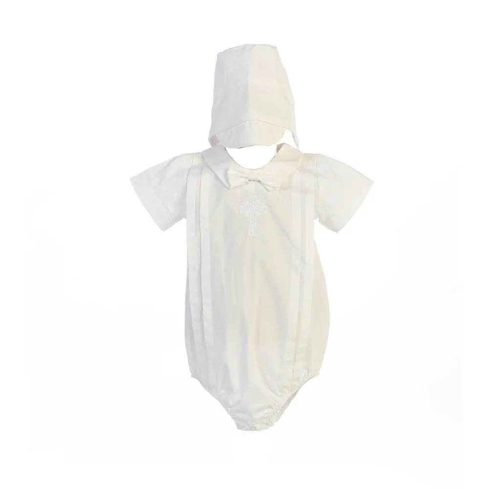 Baby Boys White Celtic Cross Christening Hat Romper 0-18M