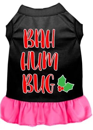 Bah Humbug Screen Print Dog Dress Black With Bright Pink Med