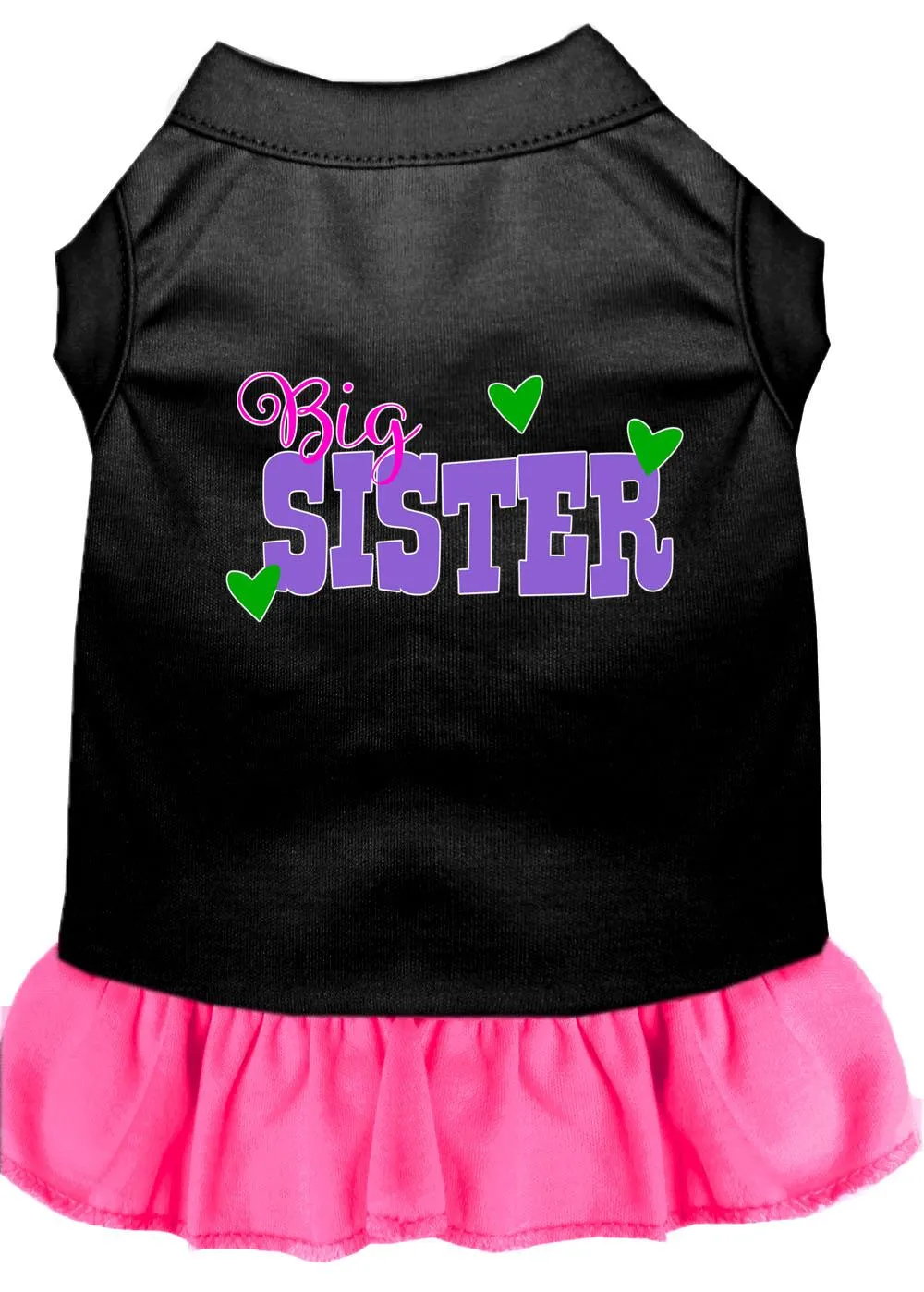 Big Sister Screen Print Dog Dress Black With Bright Pink Sm