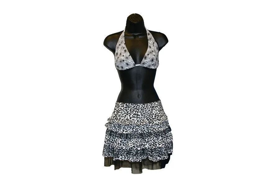 Black and White Animal Print and Mesh Skirt