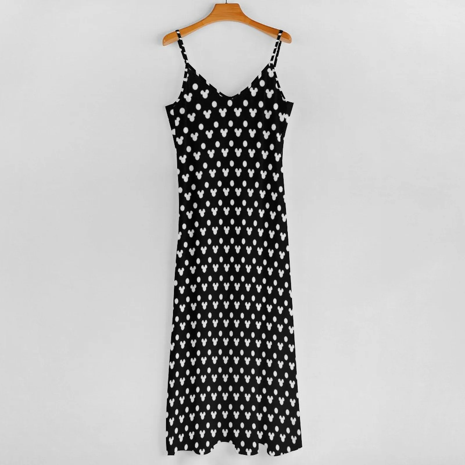 Black With White Mickey Polka Dots Women's Summer Slip Long Dress