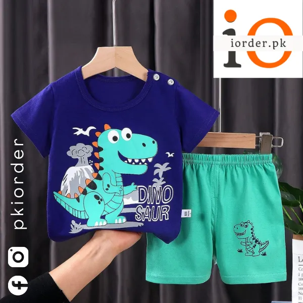 Blue Green Printed Kids Short Sleeve Kids Wear