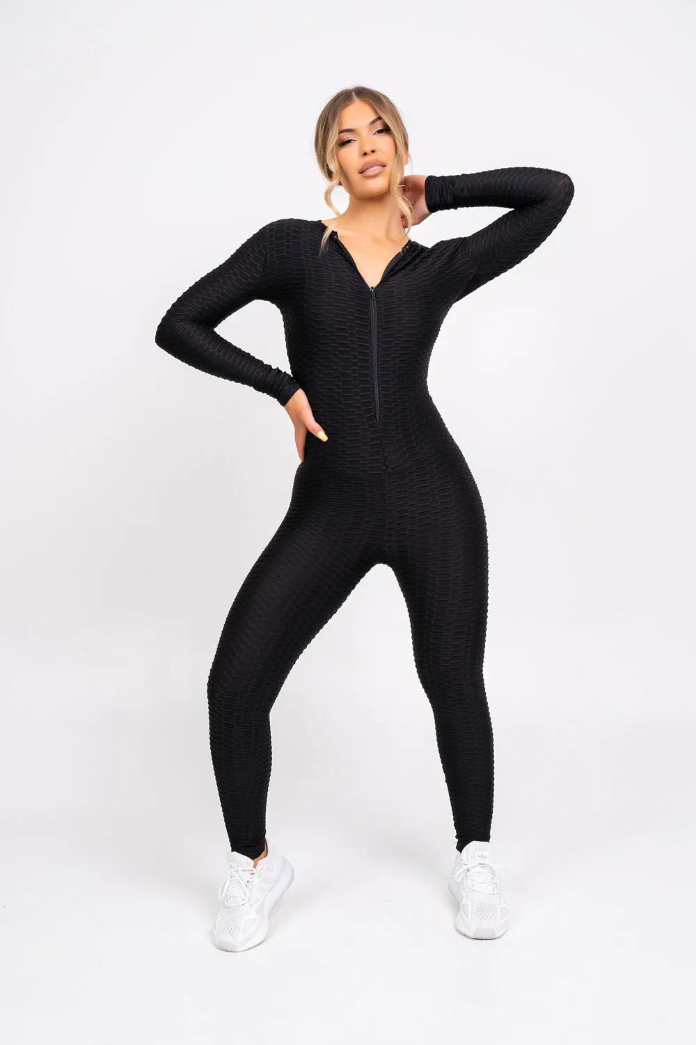 Cali Black Honeycomb Contouring Push Up Jumpsuit Romper