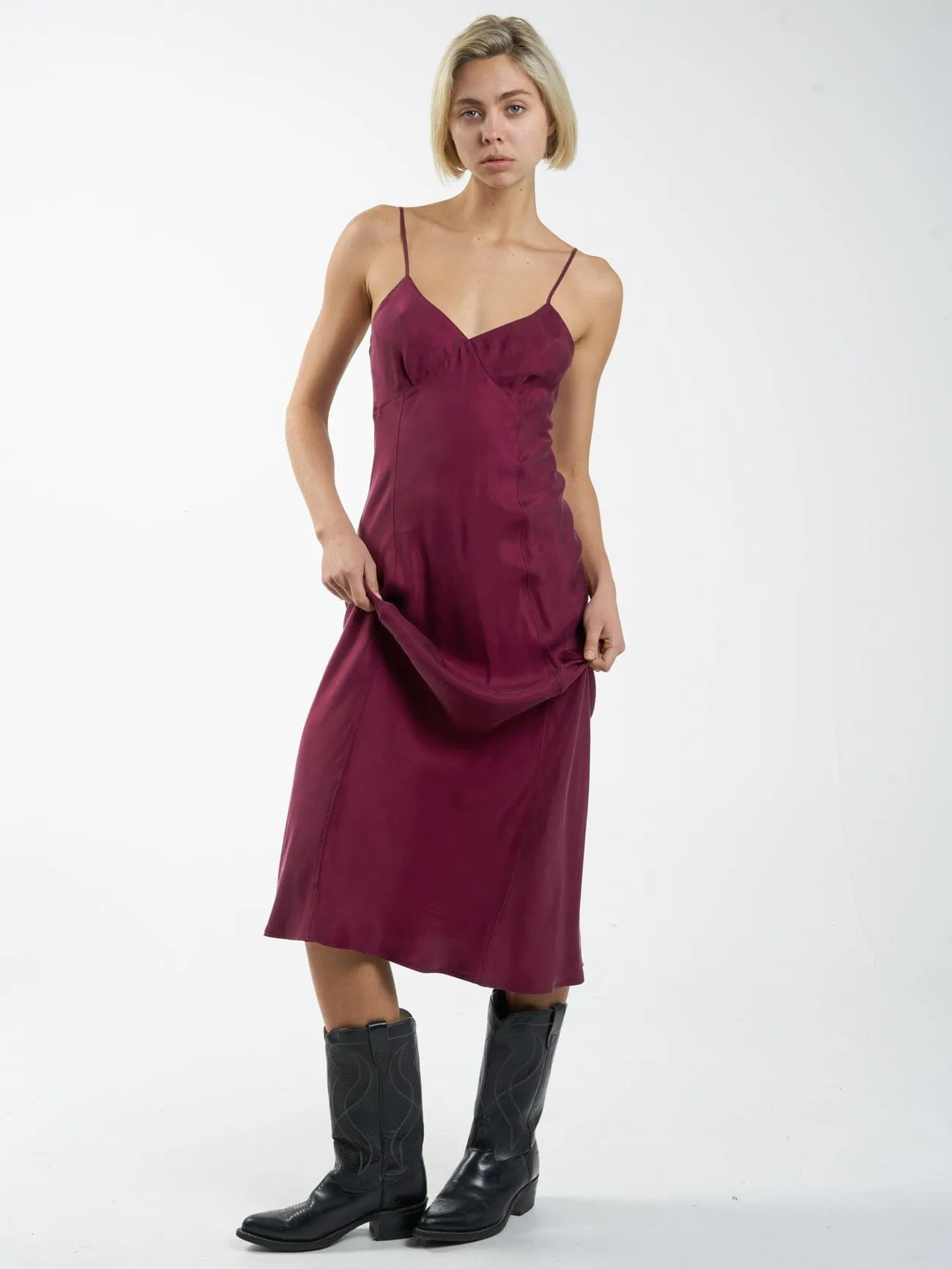 Chelsea Full Length Slip Dress - Wine