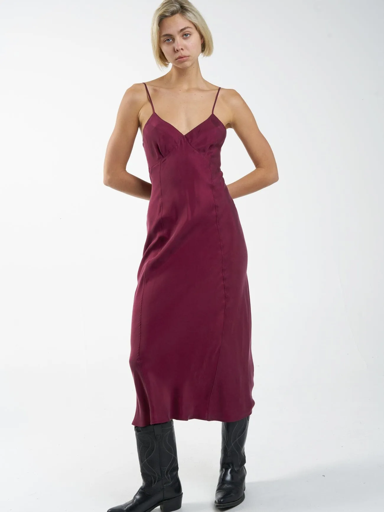 Chelsea Full Length Slip Dress - Wine