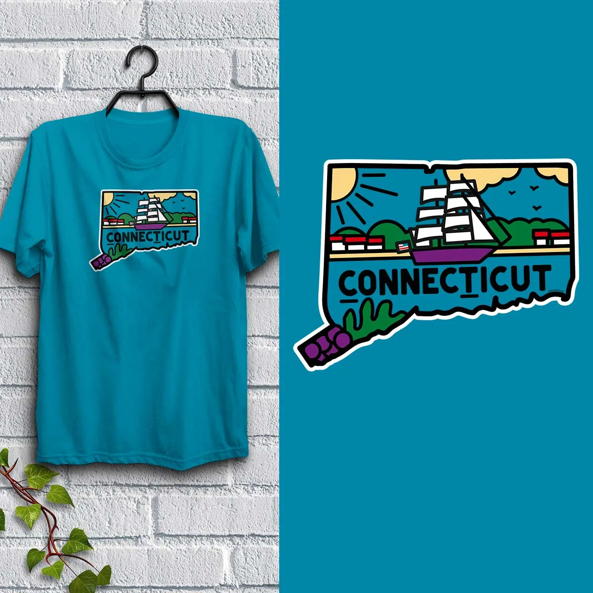 Connecticut State T-Shirt Adult Unisex Blue, 100% Cotton, S-XXL, New England Tshirts