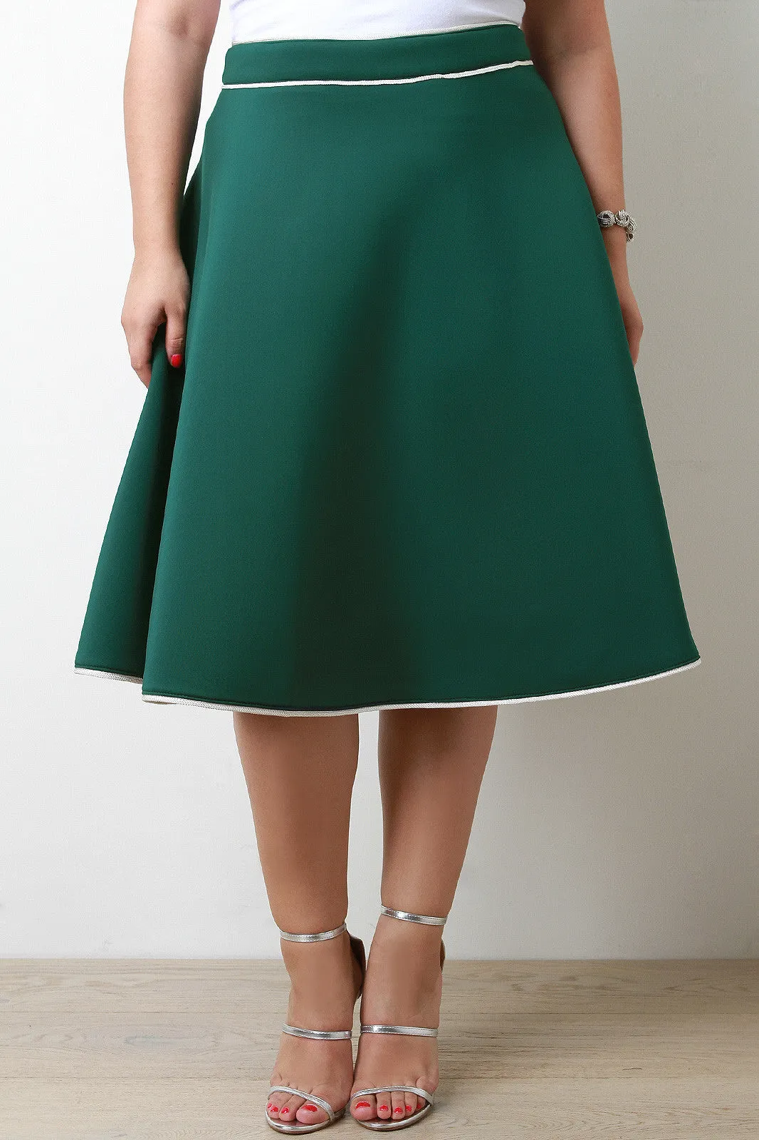 Contrast Piping Scuba Knit A-Line Skirt