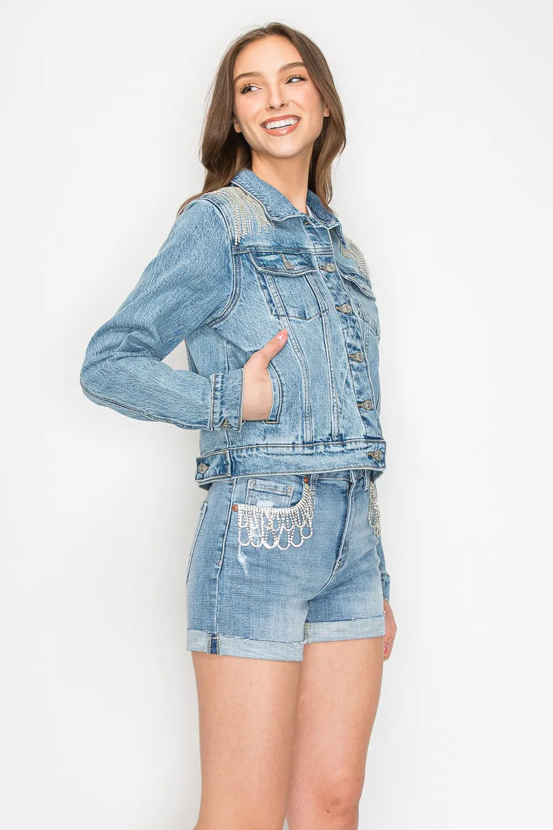 Danna Embellished Classic Denim Jacket