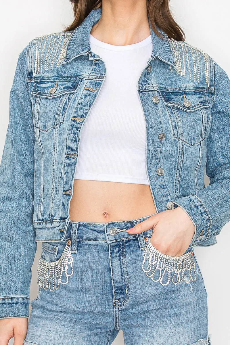 Danna Embellished Classic Denim Jacket