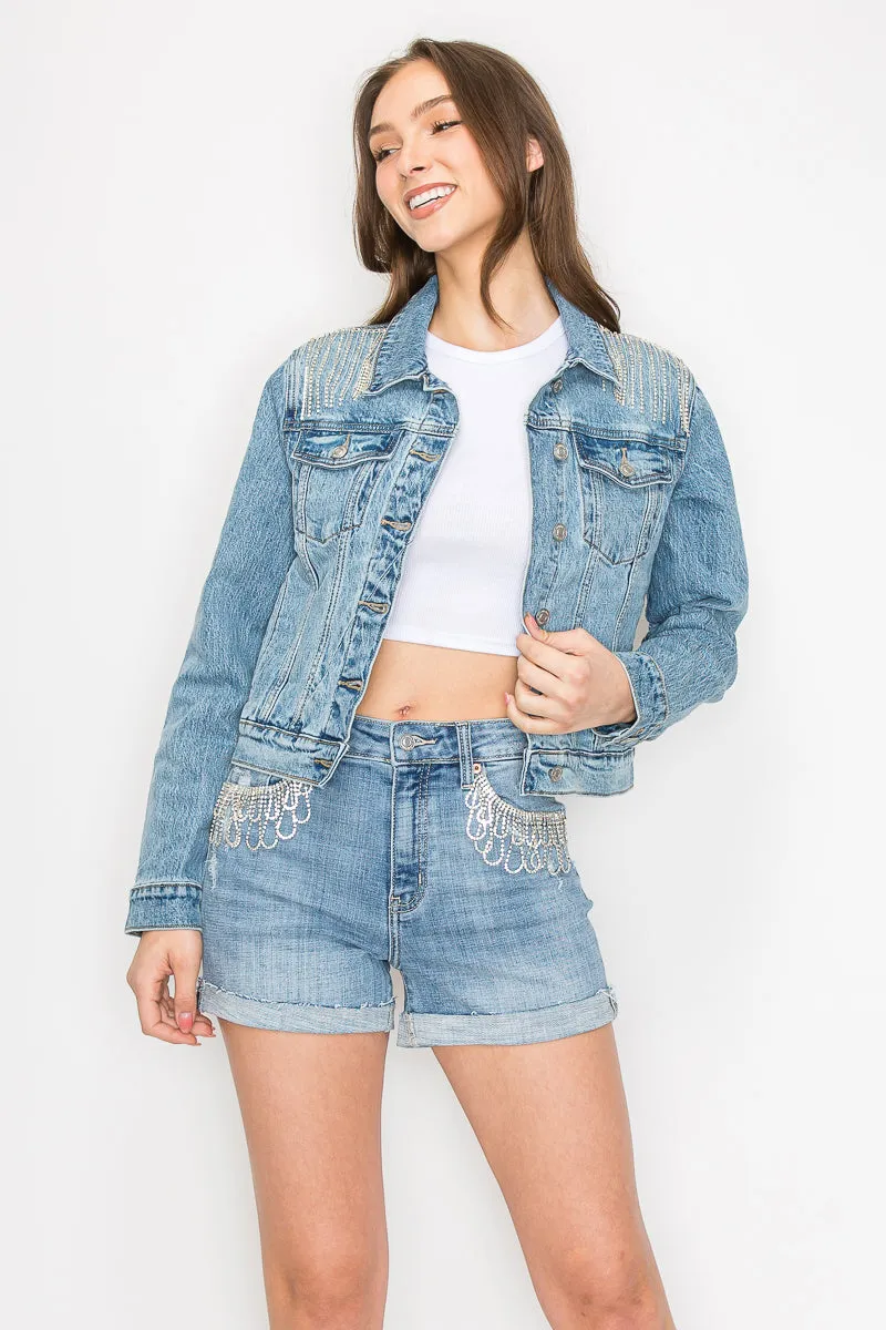 Danna Embellished Classic Denim Jacket