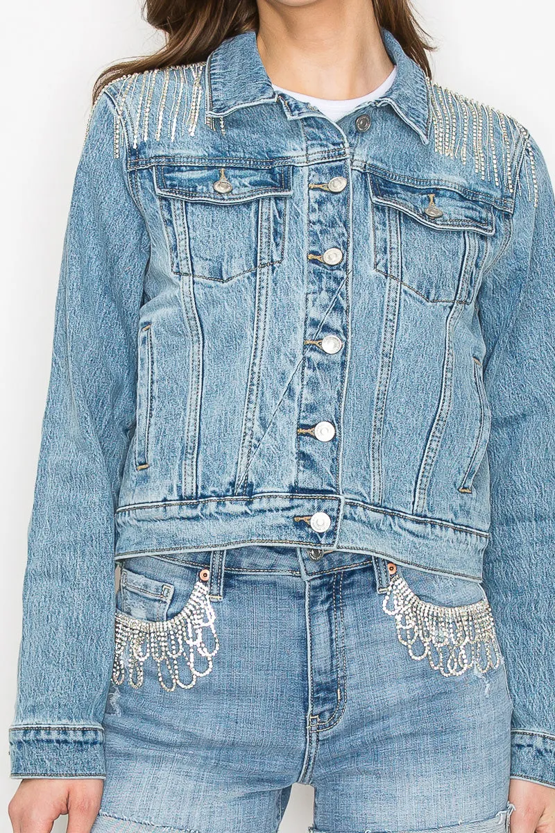 Danna Embellished Classic Denim Jacket