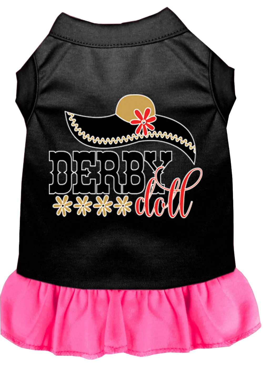 Derby Doll Screen Print Dog Dress Black With Bright Pink Med (12)