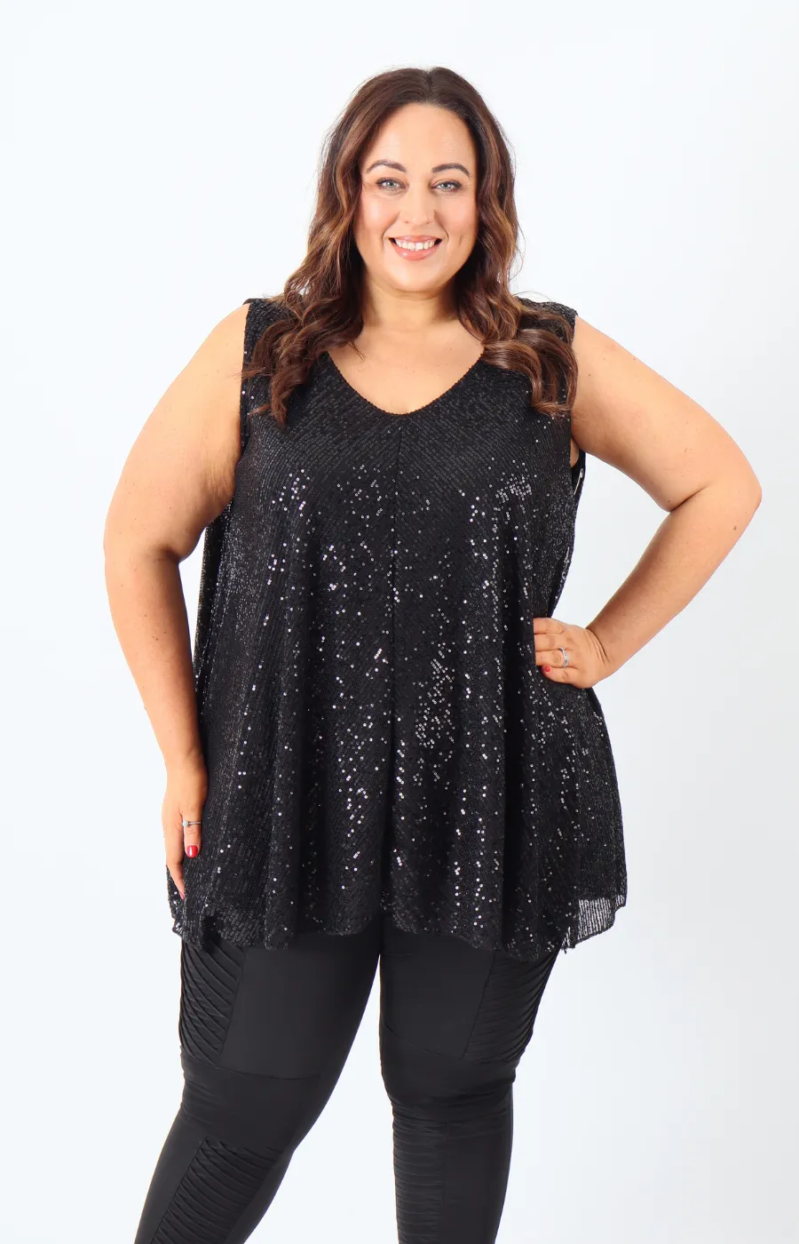 Elizabeth Sequin Vest Top in Black