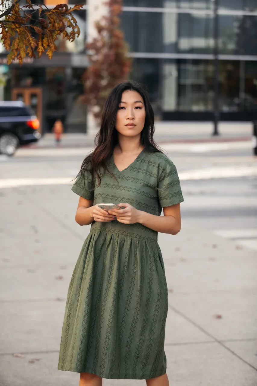 Eloise Handwoven Cotton Dress in Green Check - S, XL and XXL