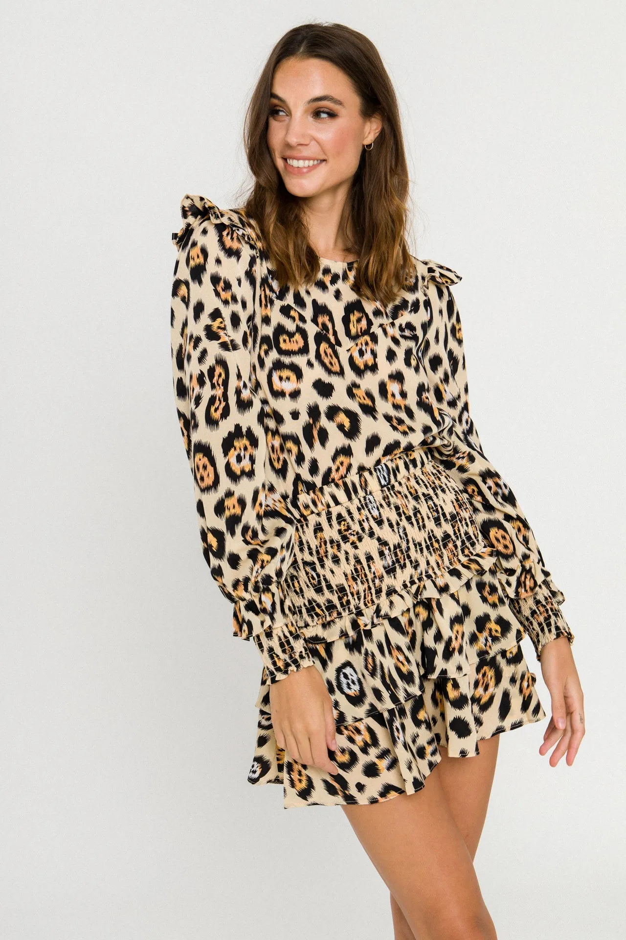 English Factory - Animal Print Smocked Skirt