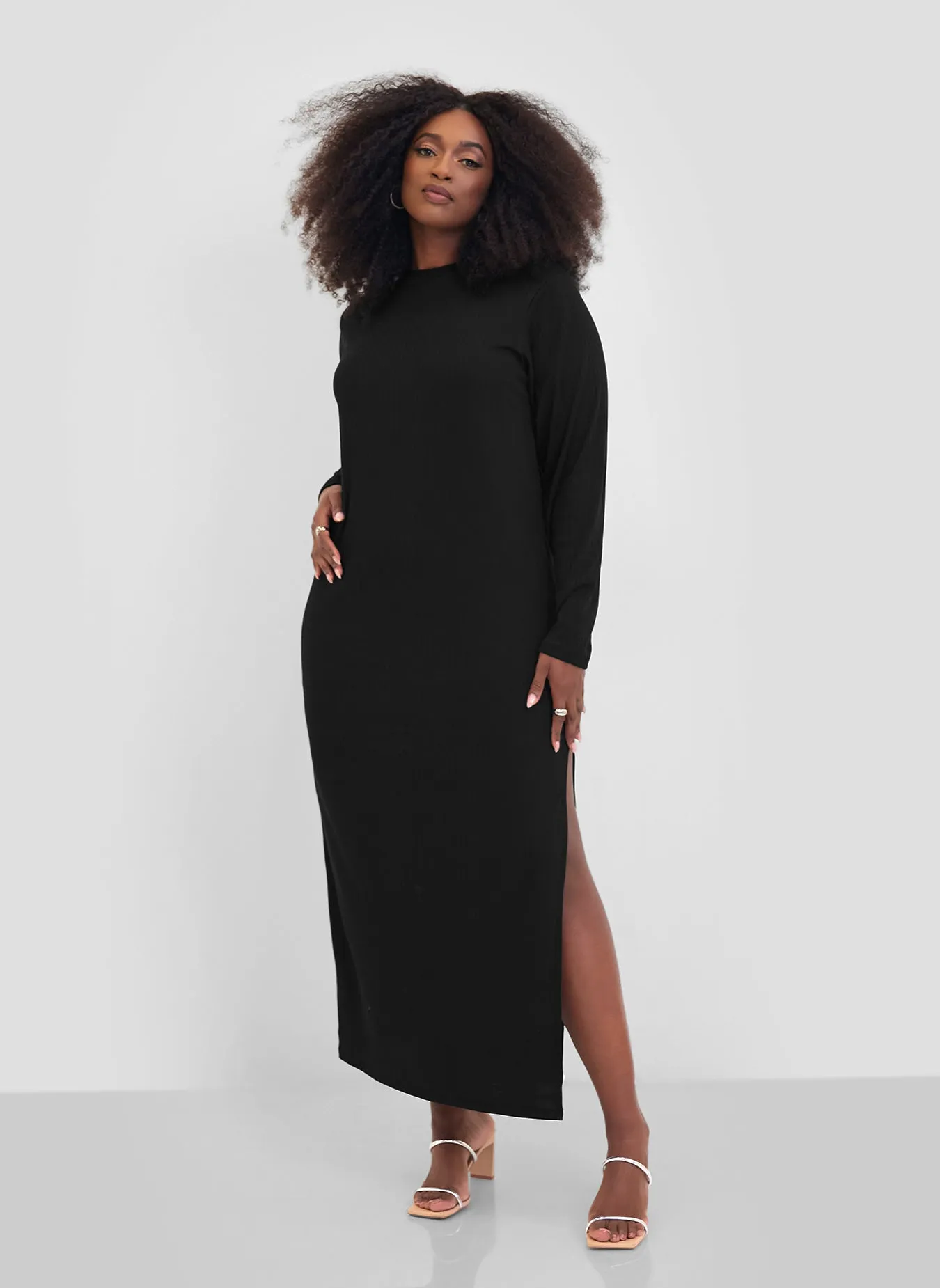 Essential Ribbed Maxi Bodycon Dress W. Slit