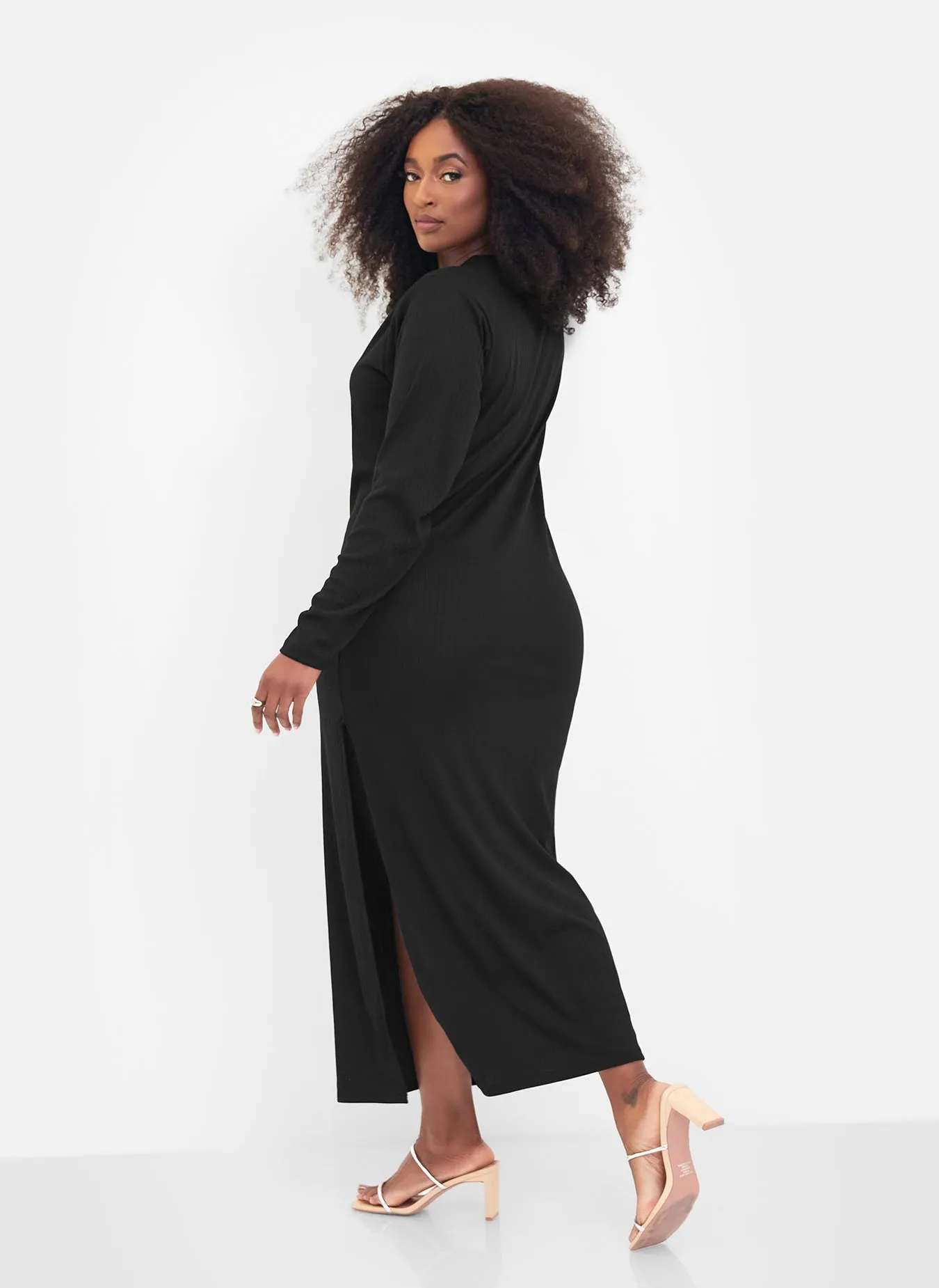 Essential Ribbed Maxi Bodycon Dress W. Slit