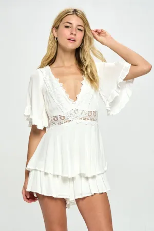 Flutter Sleeved Rompter with Crochet Trim