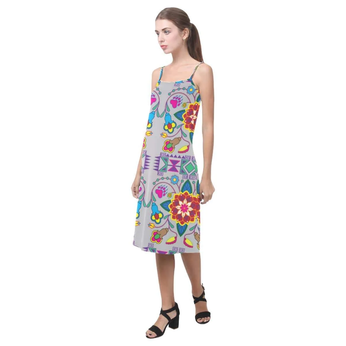 Geometric Floral Winter - Gray Alcestis Slip Dress