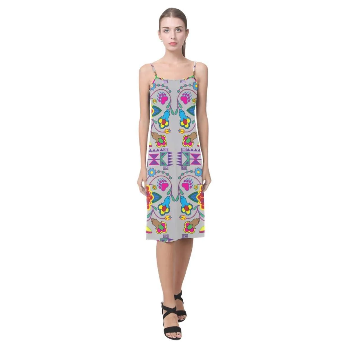 Geometric Floral Winter - Gray Alcestis Slip Dress