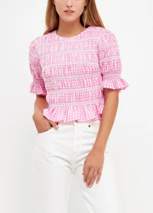 Gingham Smocked Puff Sleeve Top