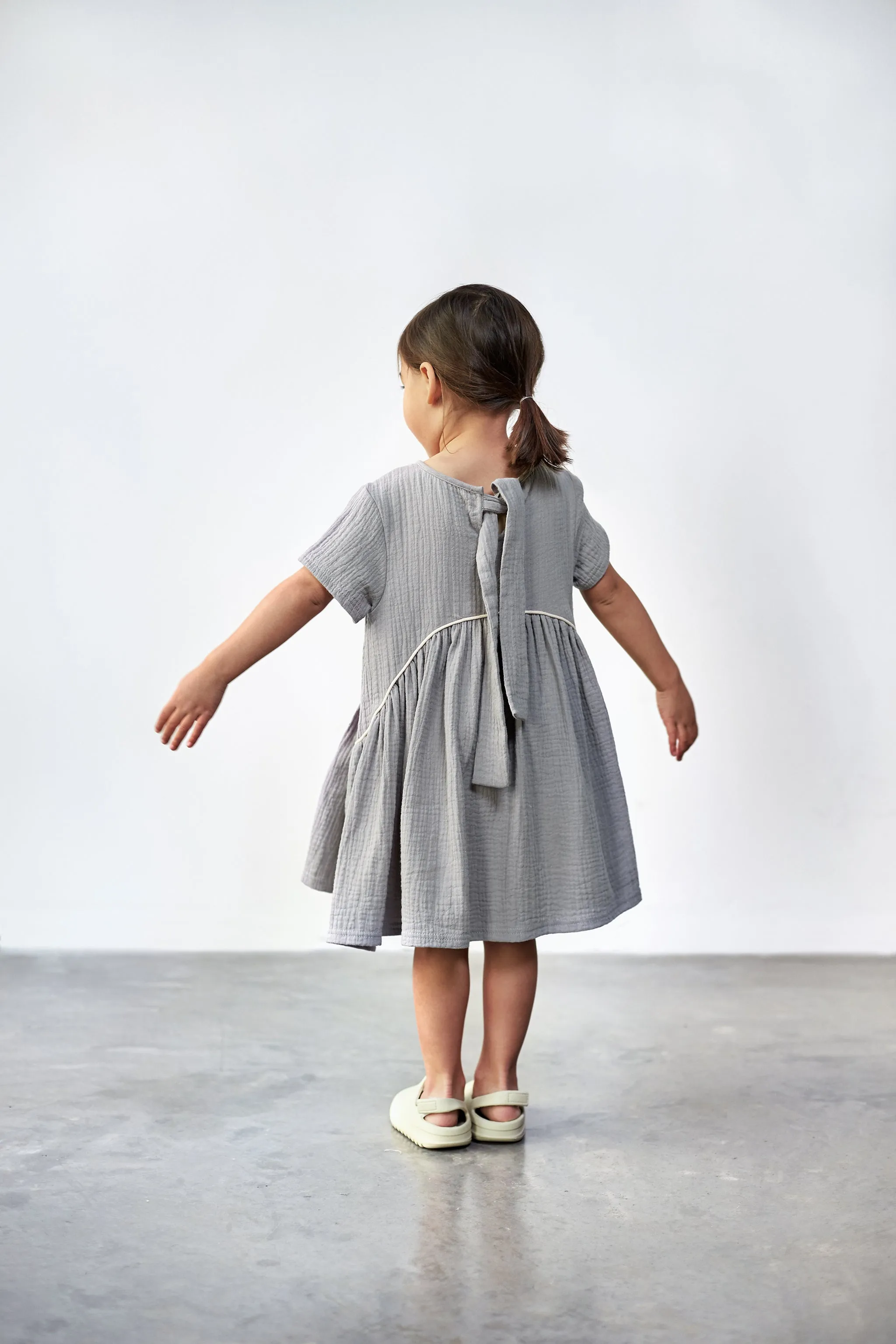 Girls Hi-Low Drop Waist Dress | Light Grey