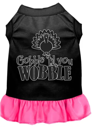 Gobble Til You Wobble Screen Print Dog Dress Black With Bright Pink Lg