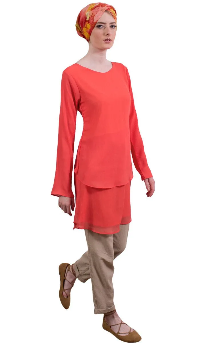 Grace Tiered Chiffon Tunic Dress - Coral - FINAL SALE