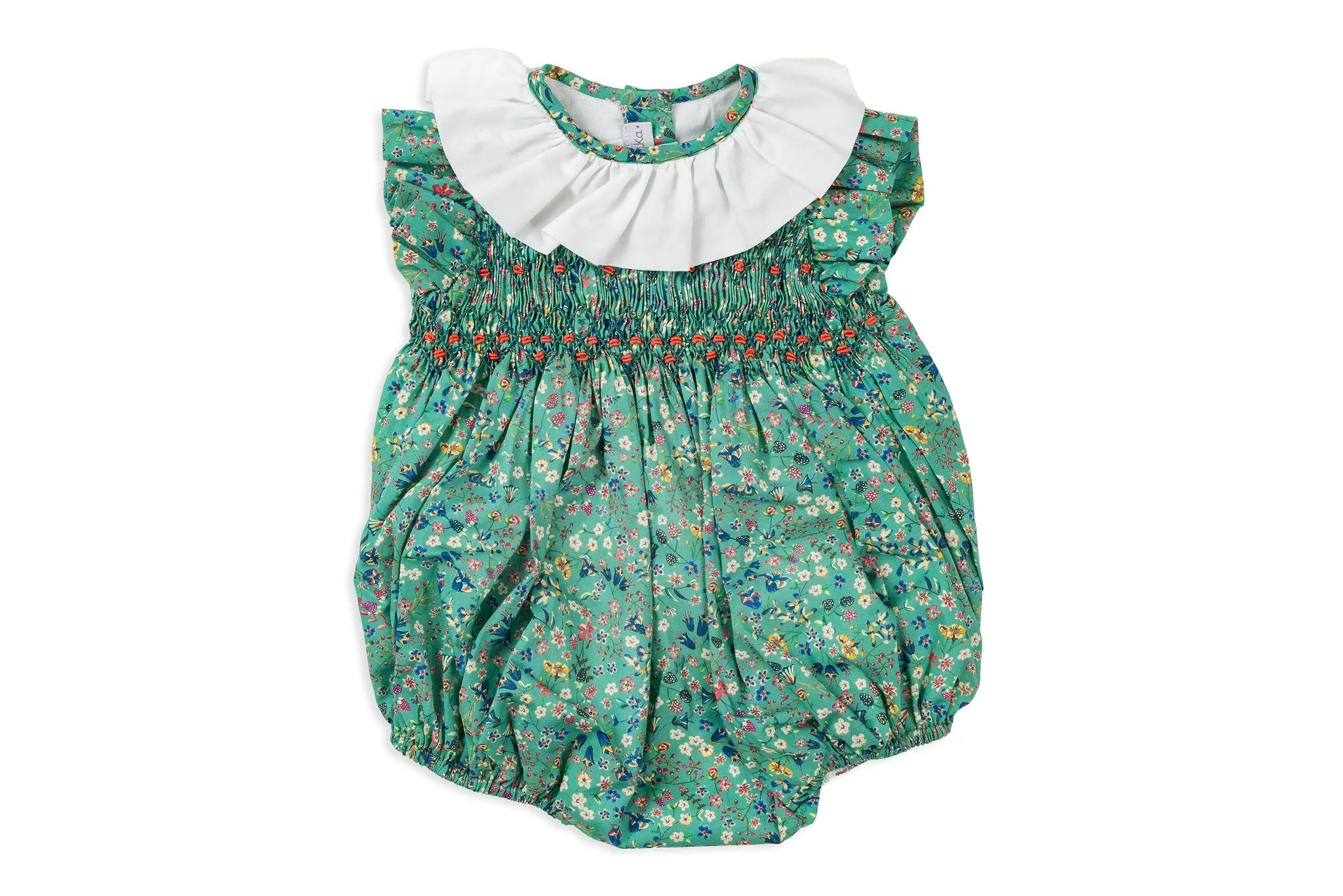 Green Floral Hand Embroidered Romper