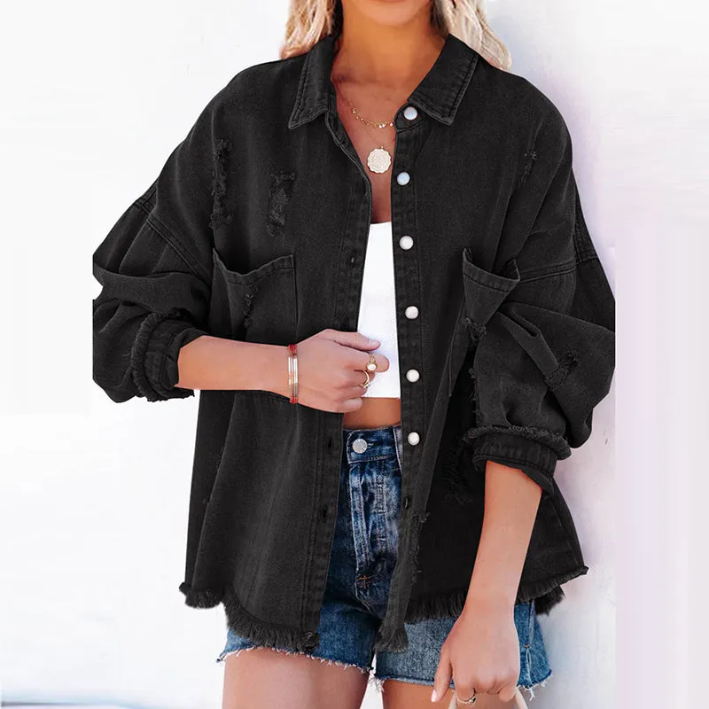 High Street Denim Short Jacket Long Sleeves Buttons Cardigan