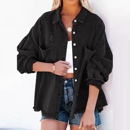 High Street Denim Short Jacket Long Sleeves Buttons Cardigan