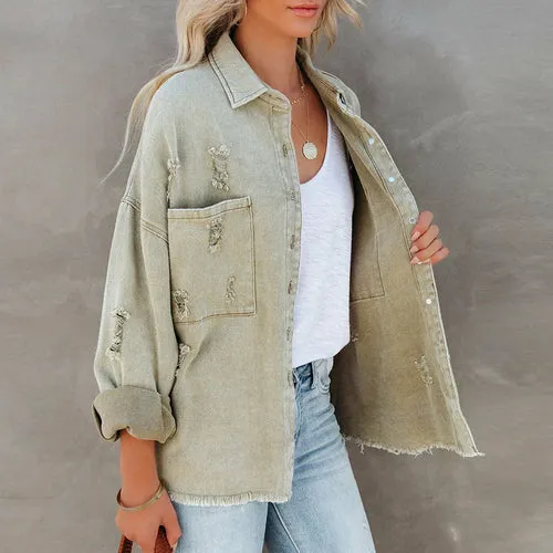 High Street Denim Short Jacket Long Sleeves Buttons Cardigan