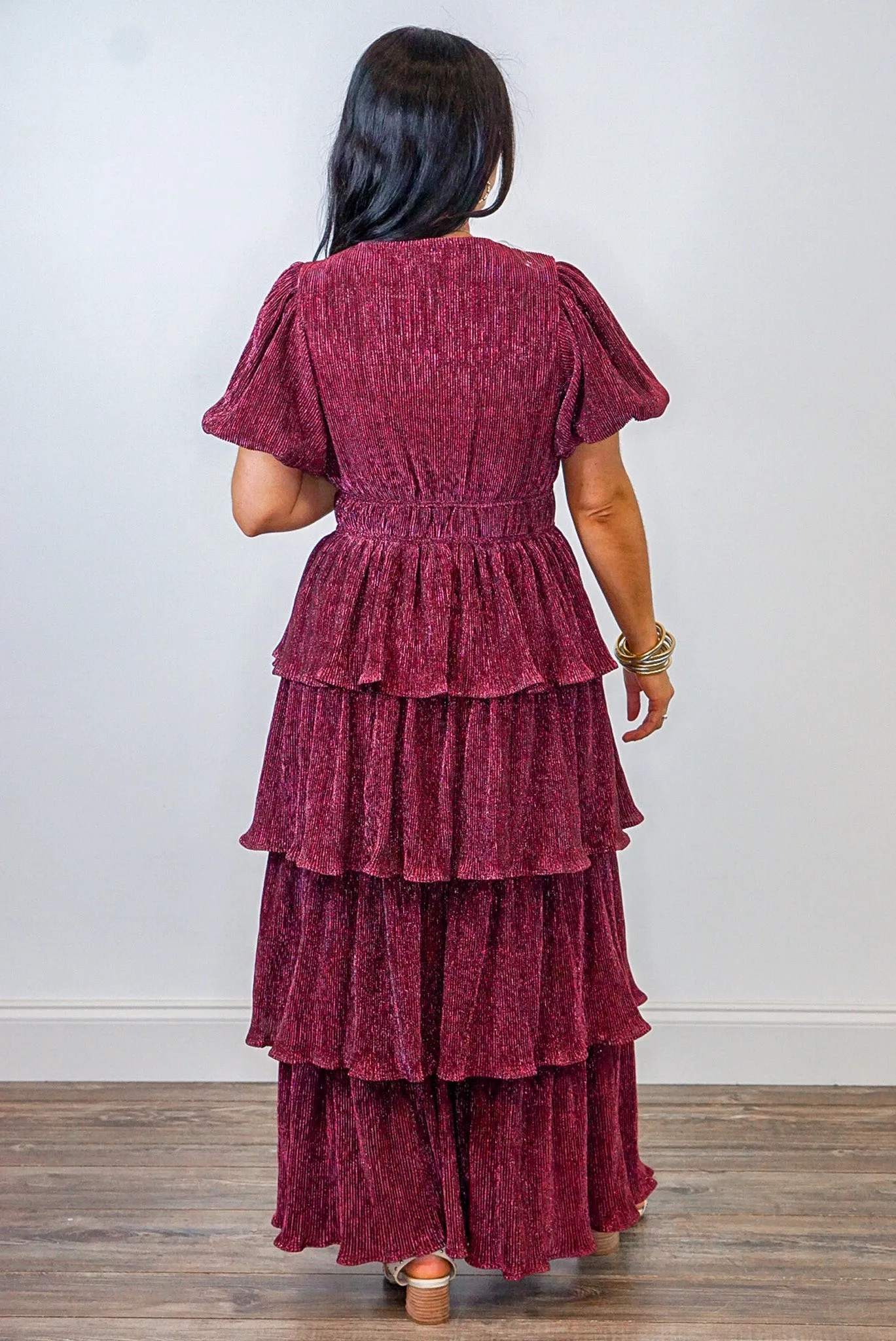 Holiday Shimmer Burgundy Maxi Dress