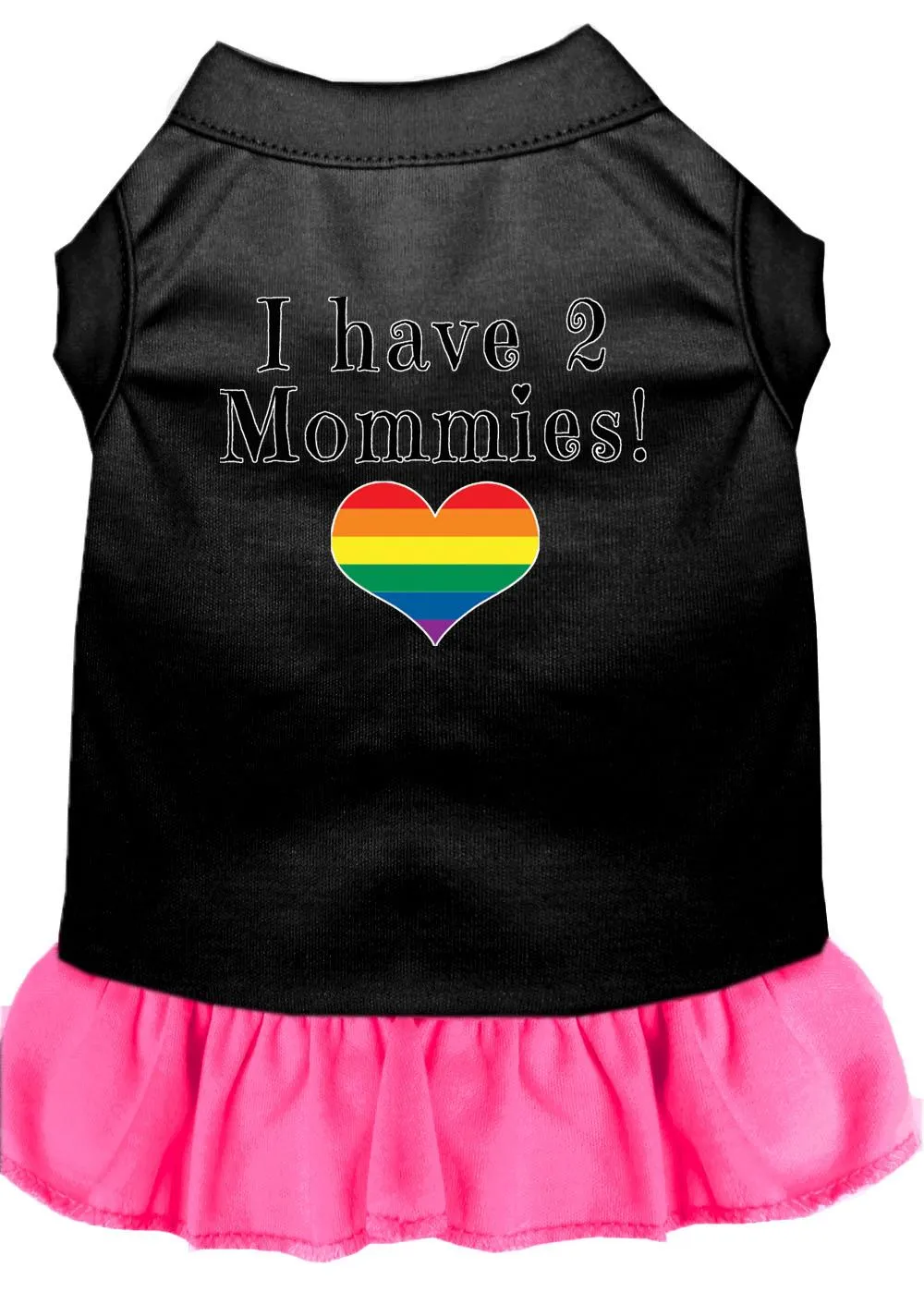 I Have 2 Mommies Screen Print Dog Dress Black With Bright Pink Xl