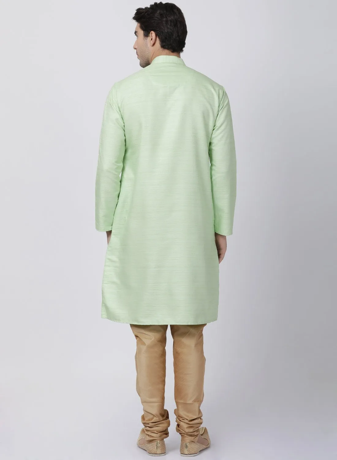 Jashvi Jashvi Men's Light Green Cotton Silk Blend Kurta and Pyjama Set