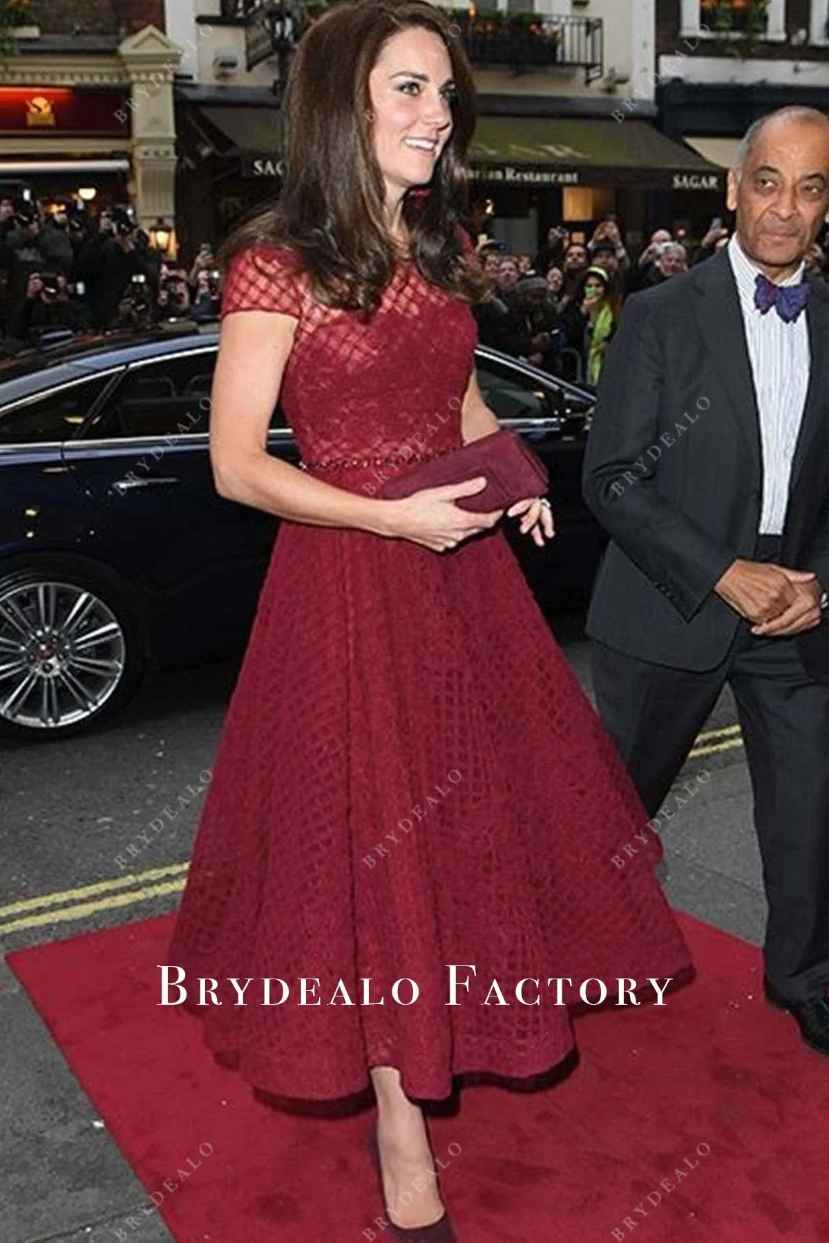 Kate Middleton Burgundy Tea Length Dress 42nd Street Opening Night