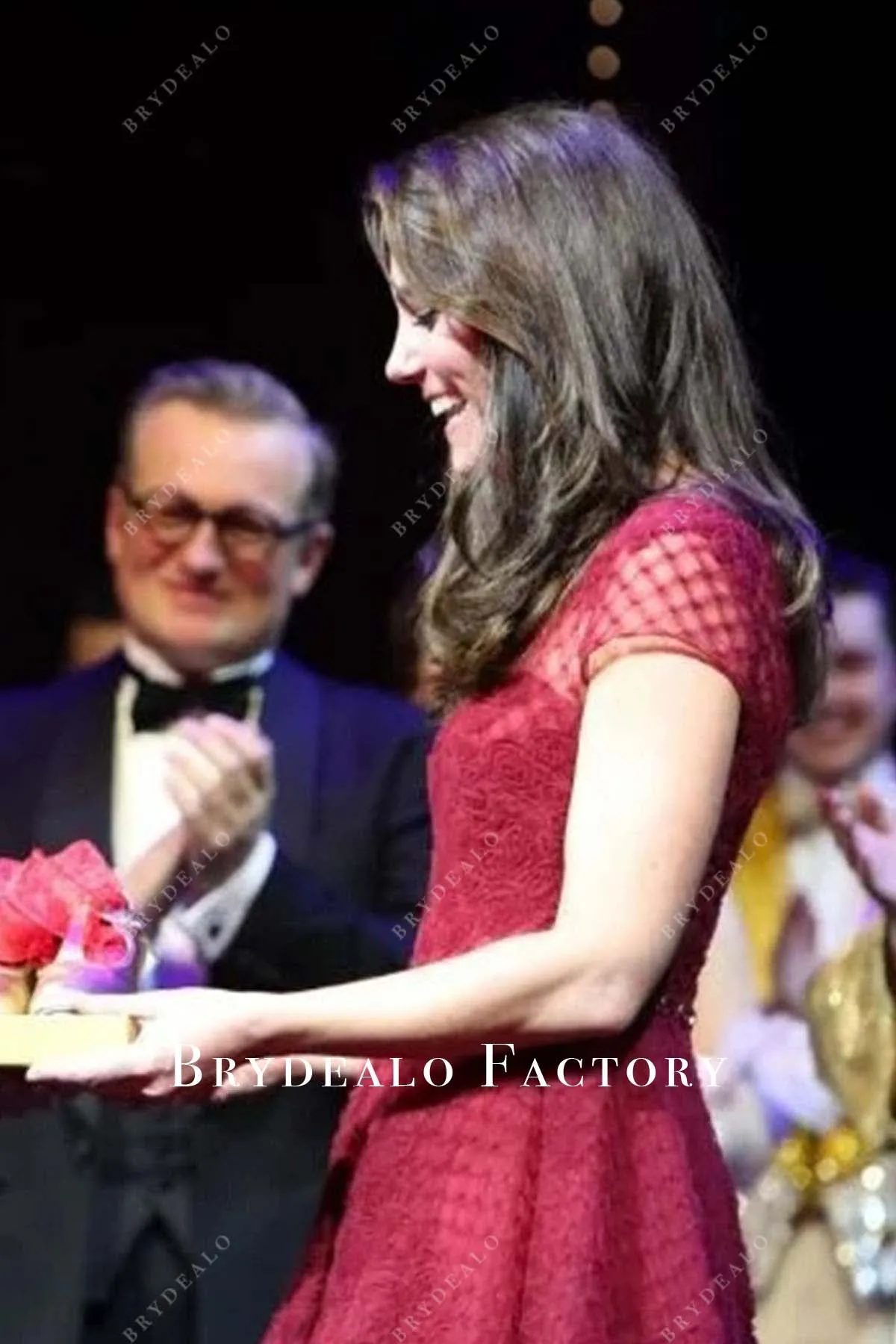 Kate Middleton Burgundy Tea Length Dress 42nd Street Opening Night