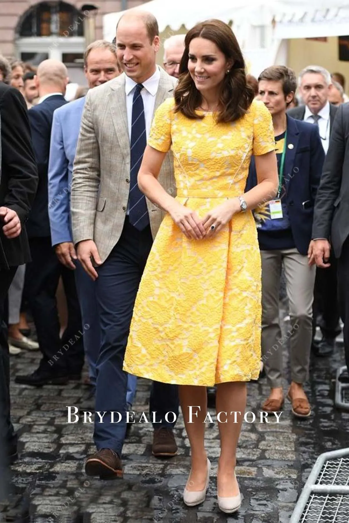 Kate Middleton Yellow Short Dress Paris & Germany Royal Tour 2017