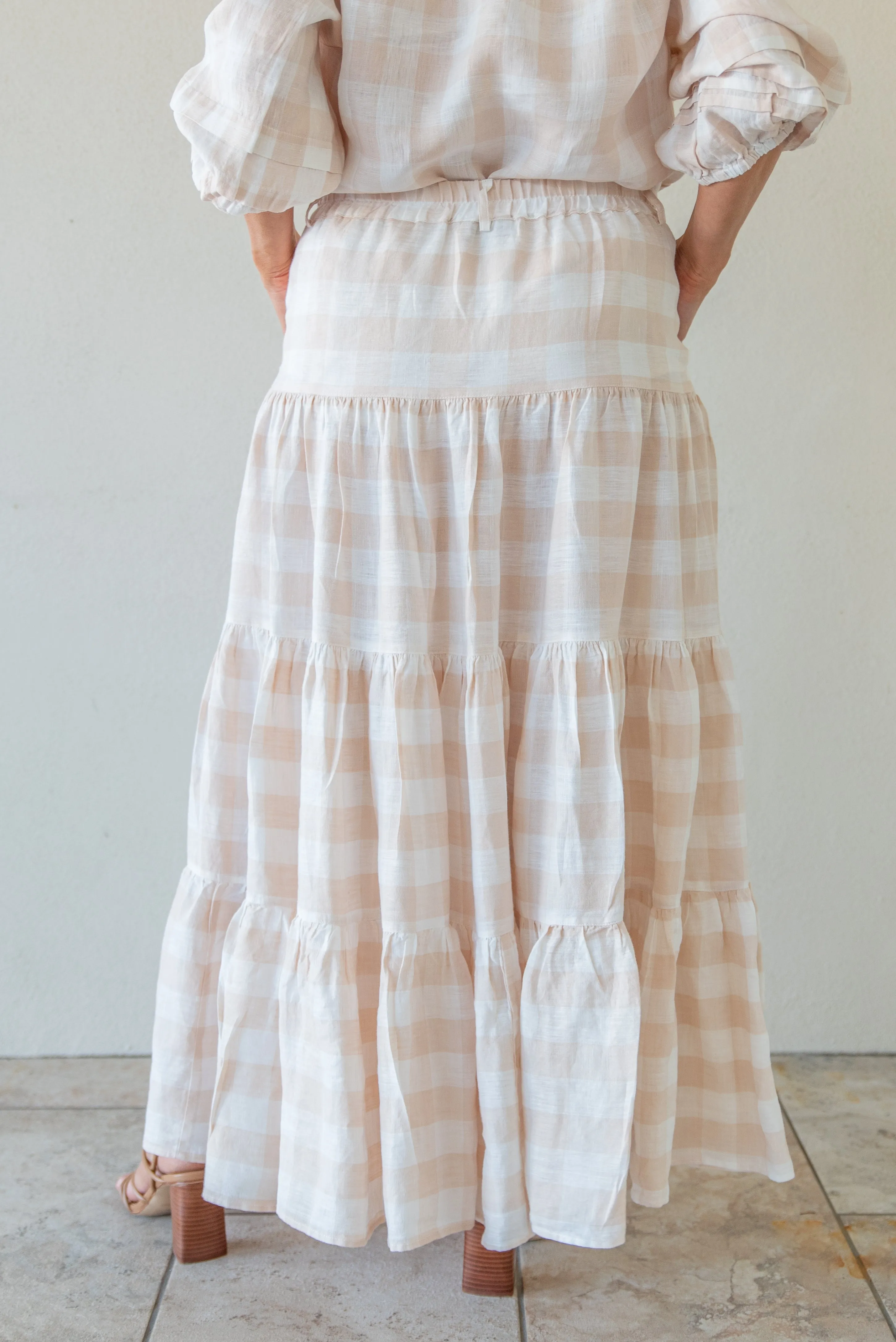 Linen Tiered Skirt Calico Gingham