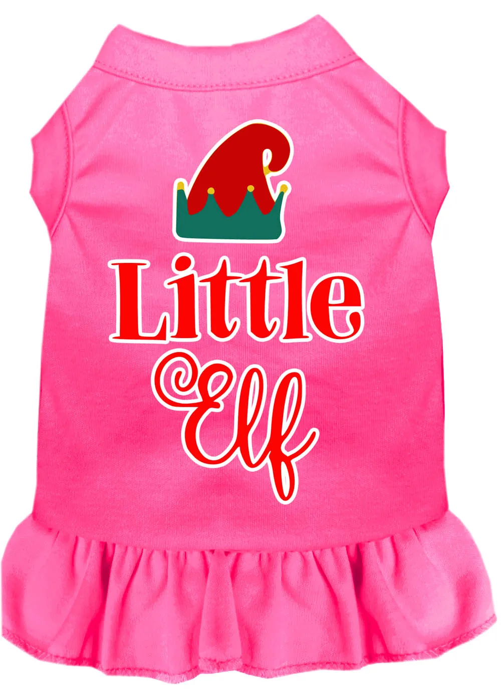 Little Elf Screen Print Dog Dress Bright Pink 4x